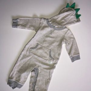 Long-sleeved Subtle Dinosaur Hoodie Jumpsuit
